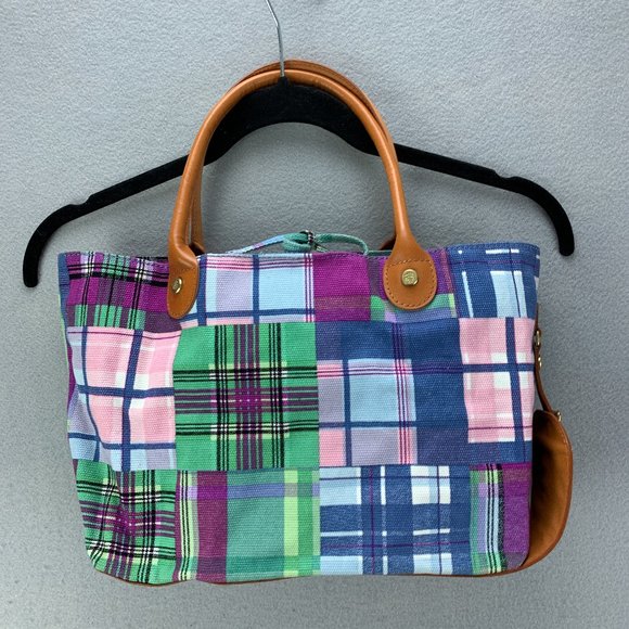 Brooks Brothers Handbags - Brooks Brothers Bag Purse Tote Madras Plaid Brown Leather Canvas